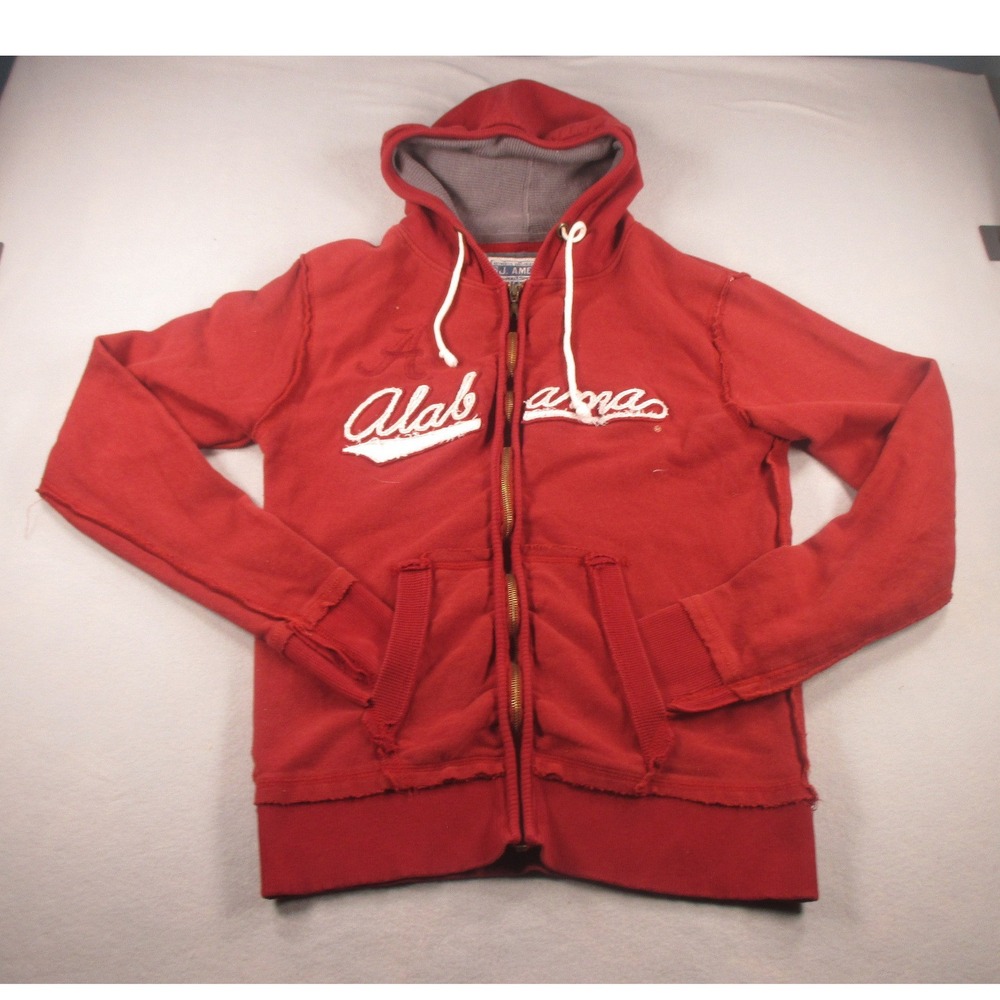 J. America Alabama Crimson Tide Full Zip Hoodie Red Raw Edge Size Medium #4661